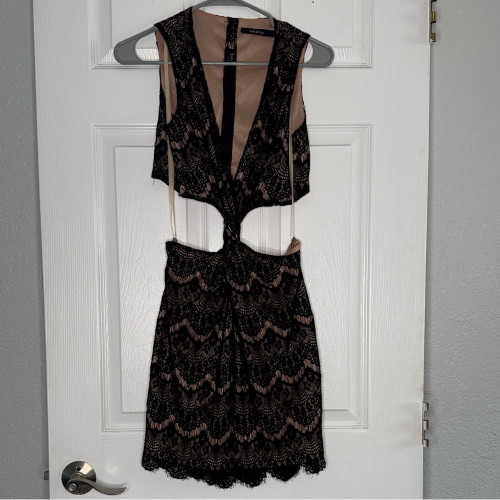 Ark & Co Black Lace Mini Dress with Nude Lining
